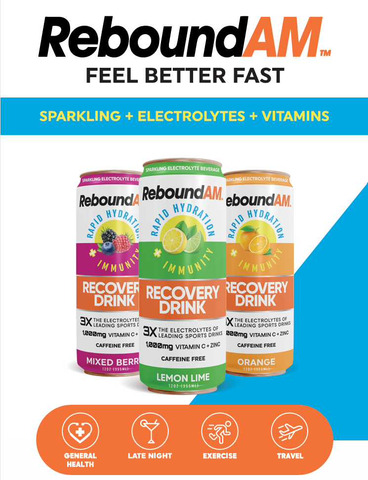 ReboundAM Mixed 24 Pack Case (8 Each: Lemon-Lime, Orange, Mixed Berry) - FREE SHIPPING